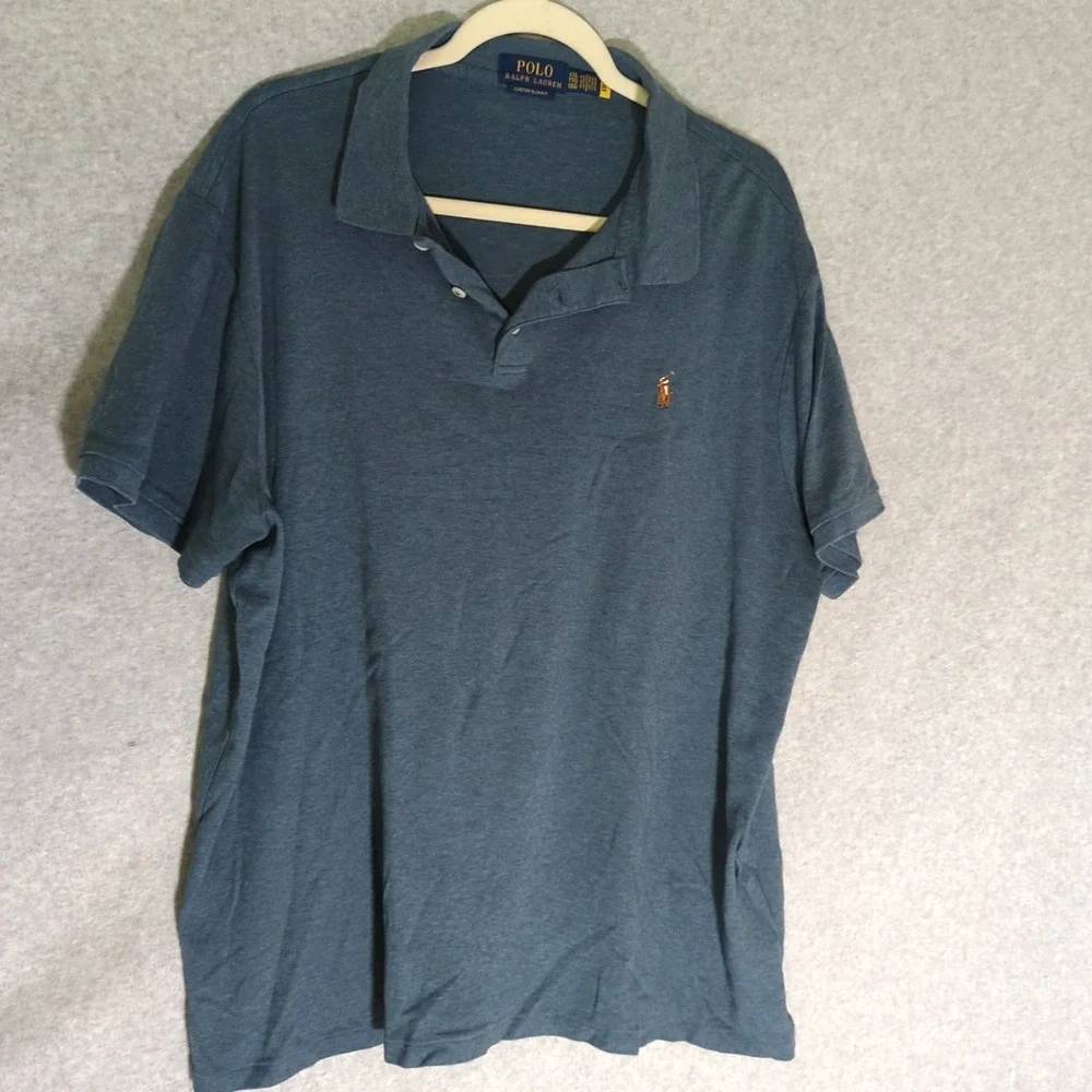 Polo Golf Ralph Lauren Shirt Mens 2XL Blue Flesh Pony Slim Fit Short Sleeve‎